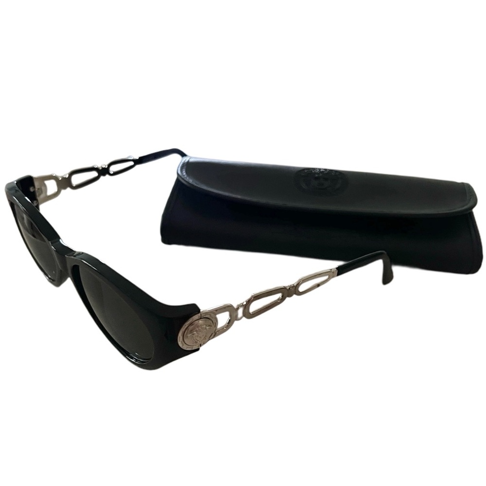 Versace LIKE NEW Black Sunglasses w/Silver Medusa & Case: All Sales Final